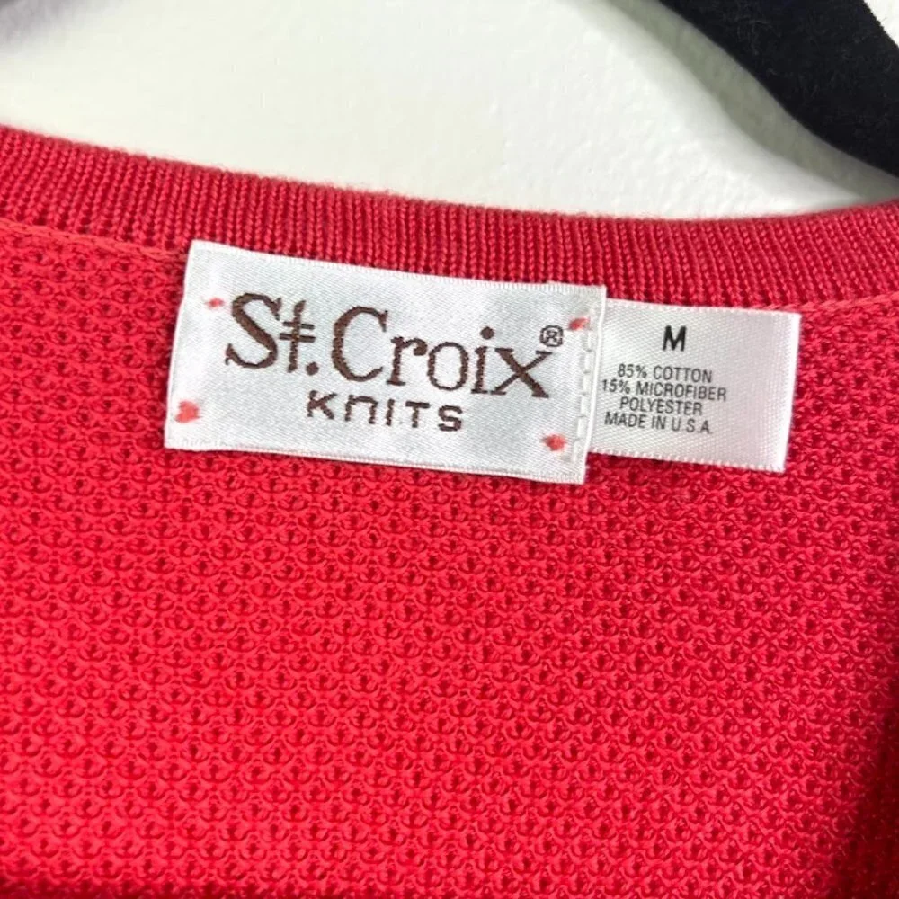 St. Croix Crystal Stitch High V-neck Pullover Red Medium Vintage - Picture 3 of 6
